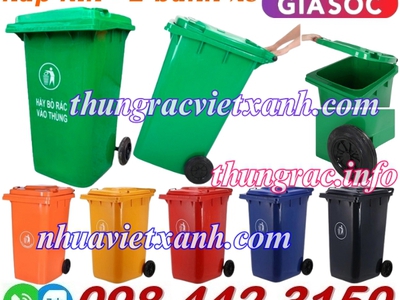 Thùng rác 240 lít nắp kín nhựa HDPE 2 bánh xe - nhiều màu sắc phân loại rác 0