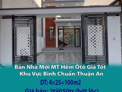 Chính chủ bán nhà mới mt hẻm oto giá tốt nhất khu vực bình chuẩn-thuận an 0