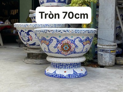 Chậu hoa dán miễng sành - chậu khảm sành sứ - nghệ nhân dán miễng sành sứ ,khảm miễng 12