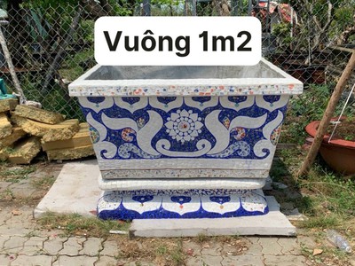 Chậu hoa dán miễng sành - chậu khảm sành sứ - nghệ nhân dán miễng sành sứ ,khảm miễng 15