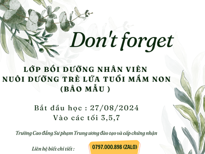 Đăng kí lớp NV Nuôi dưỡng Trẻ LT Mầm non tối nay học 0