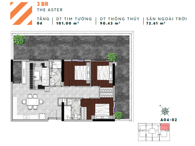 Căn góc 3 phòng ngủ dt căn hộ 101m2, dt sân vườn 73m2 Urban Green Thủ Đức 3