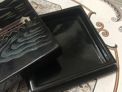 Hộp đựng trang sức sơn mài khắc màu, nắp hộp là tranh phong cảnh quê xưa, hàng handmade, chất liệu s 1