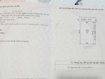 71m - mặt tiền 4.8m - đường to - ngay gần ql6 - phú nghĩa, chương mỹ, hà nội  - anh chủ nhà cần 1