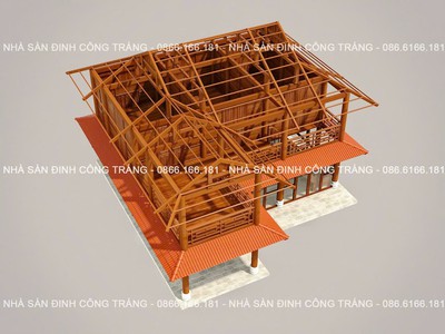 Nhà sàn gỗ đinh công tráng chuyên thi công, thiết kế lắp đặt chọn gói nhà gỗ theo yêu cầu 2
