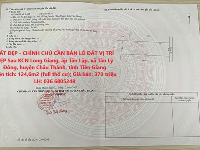 Đất đẹp - chính chủ cần bán lô đất vị trí đẹp sau kcn long giang - châu thành - giá cực rẻ 0