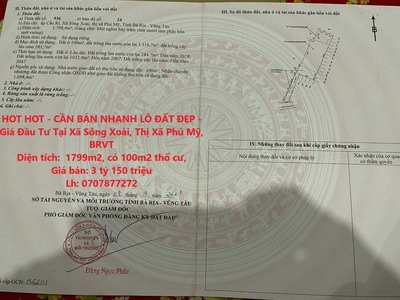 Hot hot - cần bán nhanh lô đất đẹp - giá đầu tư tại xã sông xoài, thị xã phú mỹ, brvt 0