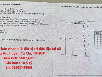 Chính chủ cần bán nhanh lô đất vị trí đắc địa tại huyện củ chi, tphcm 0