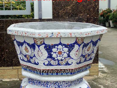 Chậu hoa dán miễng sành - chậu khảm sành sứ - nghệ nhân dán miễng sành sứ ,khảm miễng , chậu lớn , 0