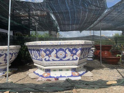 Chậu hoa dán miễng sành - chậu khảm sành sứ - nghệ nhân dán miễng sành sứ ,khảm miễng , chậu lớn , 4