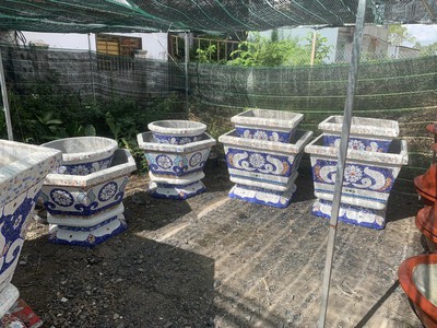 Chậu hoa dán miễng sành - chậu khảm sành sứ - nghệ nhân dán miễng sành sứ ,khảm miễng , chậu lớn , 9