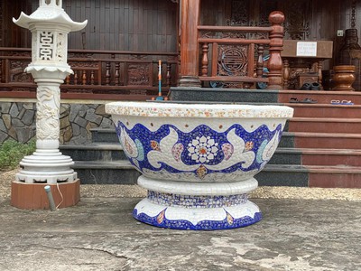 Chậu hoa dán miễng sành - chậu khảm sành sứ - nghệ nhân dán miễng sành sứ ,khảm miễng , chậu lớn , 10