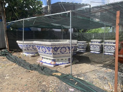 Chậu hoa dán miễng sành - chậu khảm sành sứ - nghệ nhân dán miễng sành sứ ,khảm miễng , chậu lớn , 11