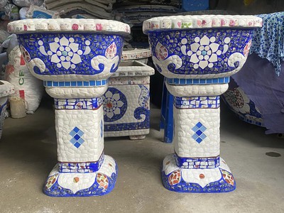 Chậu hoa dán miễng sành - chậu khảm sành sứ - nghệ nhân dán miễng sành sứ ,khảm miễng , chậu lớn , 15