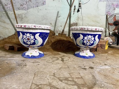 Chậu hoa dán miễng sành - chậu khảm sành sứ - nghệ nhân dán miễng sành sứ ,khảm miễng , chậu lớn , 17