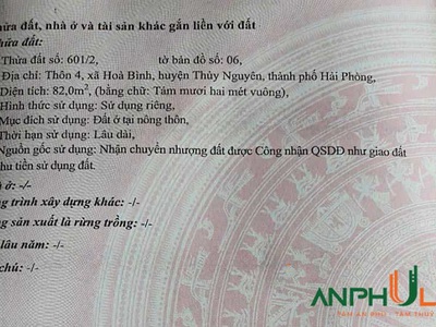 Cần bán lô đất đẹp tại thôn 4, Hoà Bình, Thuỷ Nguyên, Hải Phòng 1