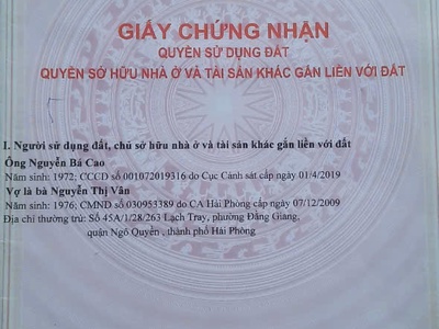 Bán đất nền sổ hồng chính chủ trong kdc phường hưng đạo, dương kinh, hp 3