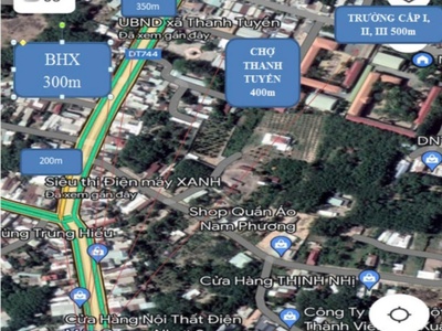 Bán đất thổ cư mặt tiền đường đt 744 , ngang 5 mét x dài 32.12 mét, có 100m2 thổ cư xây dựng, ngay 1