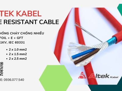 Cáp chống cháy Altek Kabel 2 x 1.5 mm2   E   GFT - chống nhiễu Al foil , IEC 60331 1