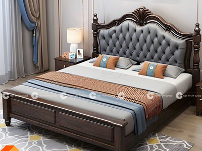 Giường Ngủ Gỗ Sồi Tự Nhiên Tân Cổ Điển Sang Trọng 5