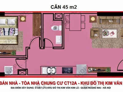 Chính chủ cần bán căn hộ 1 ngủ 45m, hướng đông Nam, đã có sổ đỏ tại chung cư CT12A KDT Kim Văn Kim L 2