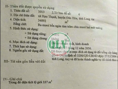 Bán đất trống 34.892 m2 gần KCN Hựu Thạnh, Long An. 0