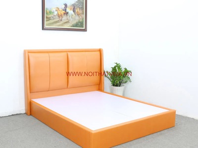Giường Ngủ Bọc Da Hiện Đại Gỗ MDF Màu Cam Đẹp Sang Trọng Giá Tốt 0