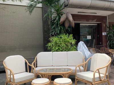 Bàn ghế sofa mây lưng V 0