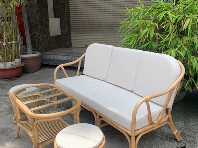 Bàn ghế sofa mây lưng V 1