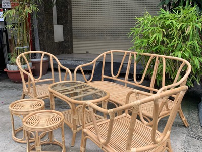 Bàn ghế sofa mây lưng V 6