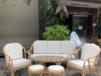 Bàn ghế sofa mây lưng V 2