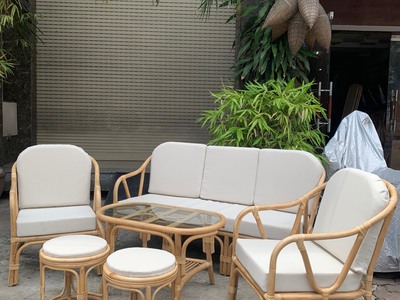 Bàn ghế sofa mây lưng V 3
