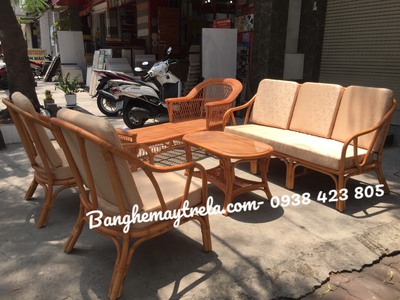 Bàn ghế sofa mây lưng V 4
