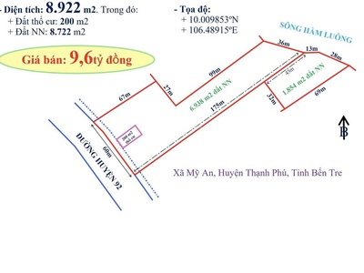 Bán gấp 8.922m2 đất  có 200m2 thổ cư  huyện thạnh phú, tỉnh bến tre giá siêu rẽ 0939 372 658 hiếu 0