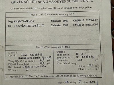 Chính chủ cần bán nhà cấp 4 mặt tiền đường hiệp thành 6, q 12, tp hcm 3