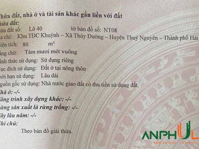 Cần bán đất tái định cư Khuỷnh, Thuỷ Đường, Thủy Nguyên, Hải Phòng 0