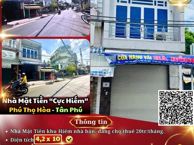 Bán nhà mặt tiền  196 phú thọ hòa, vị trí vip chợ vải, giá chỉ 8,4 tỷ. quận tân phú. trung tâm nhà 0