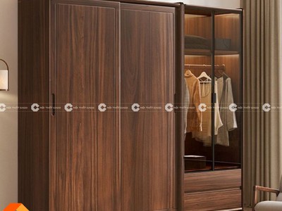 Tủ Quần Áo Gỗ Óc Chó Tự Nhiên Phối Kính Hiện Đại 0