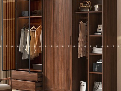 Tủ Quần Áo Gỗ Óc Chó Tự Nhiên Phối Kính Hiện Đại 1