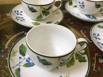 Bộ 6 chén 6 đĩa sứ Minh long Hoa lá xanh cho khách tìm ghép bộ, tình trạng một đĩa như hình chụp, 3