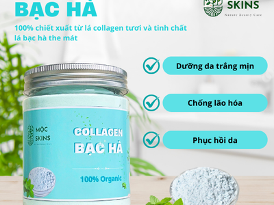 Bột Collagen Bạc Hà Mộc Skins Dưỡng Trắng Da Cấp ẩm Chống Lão Hóa Ngừa Mụn 0