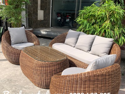 Bàn ghế sofa sò mây nhựa 2