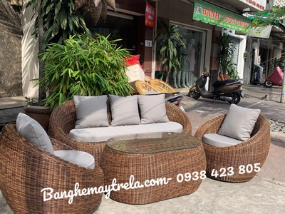 Bàn ghế sofa sò mây nhựa 3