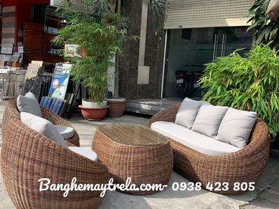 Bàn ghế sofa sò mây nhựa 4