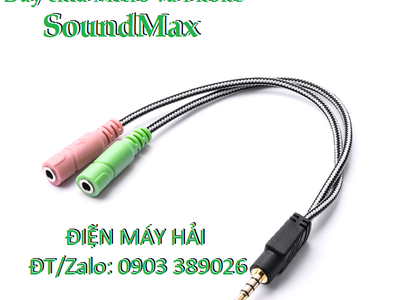 Dây cáp SoundMax chia 1 cổng 3,5mm trên laptop ra 2 cổng Mic/phone 1
