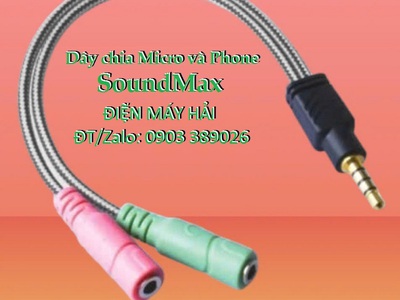 Dây cáp SoundMax chia 1 cổng 3,5mm trên laptop ra 2 cổng Mic/phone 0