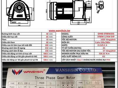 Motor giảm tốc chân đế wanshsin gh40-3700w25s 0