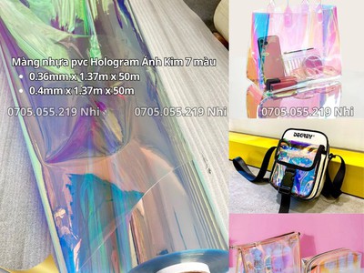 Màng Nhựa Pvc Dẻo Hologram Ánh Kim 7 Màu Altek may túi quà tặng, balo, bóp viết giá rẻ 0