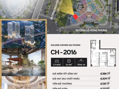 Giá cực chất tại golden crown hải phòng - bán căn hộ 2pn 2wc chỉ từ 3,7 tỷ  tts 95  - dt 62,5 m2 1