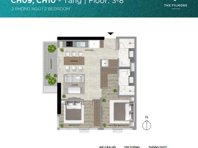 Chào bán căn hộ 2 phòng ngủ filmore đà nẵng tầng 8 mã căn ch08.09 4